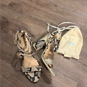 Pashion Snakeskin Convertible Block Heel to Flat Sandals